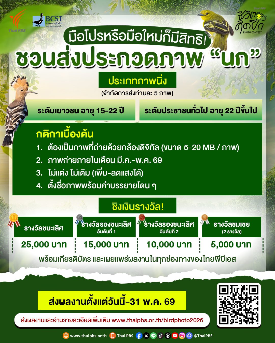 โครงการประกวดภาพถ่าย "นก" ชีวิตติดปีก 2569